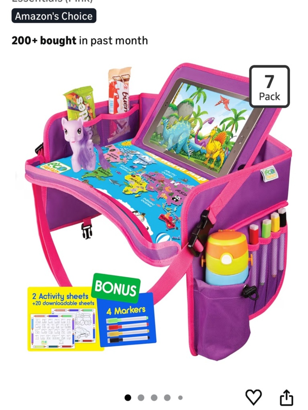 Kids Travel Activity Tray in Purple & Pink with Storage Pockets